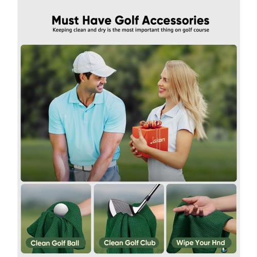 Pro Golf Towel Microfiber Golf Towel for Golf Bags (16 X 16) with Hook, Loop Fastener and Gift Box, Essentials Golf Accessories for Men, Golf Gifts for Men/Women