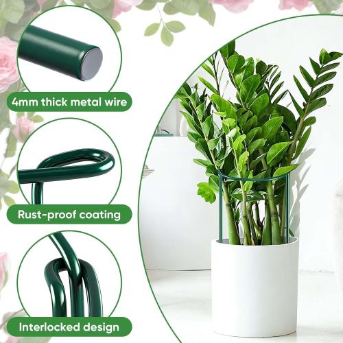 6 Pack 32 or 16 inch Adjustable Plant Support Stakes, Heavy-Duty Half Round Peony Support, Garden Plant Stakes Cage for Outdoor Plants, Peony, Tomato, Hydrangea, (16In Support  16In Extension Tubes)