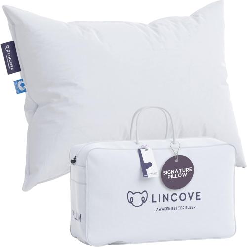 Lincove Signature 100% Natural Canadian White Down Luxury Sleeping Pillow - 800 Fill Power, 500 Thread Count Cotton Shell, Made in Canada, Standard - Soft, 1 Pack
