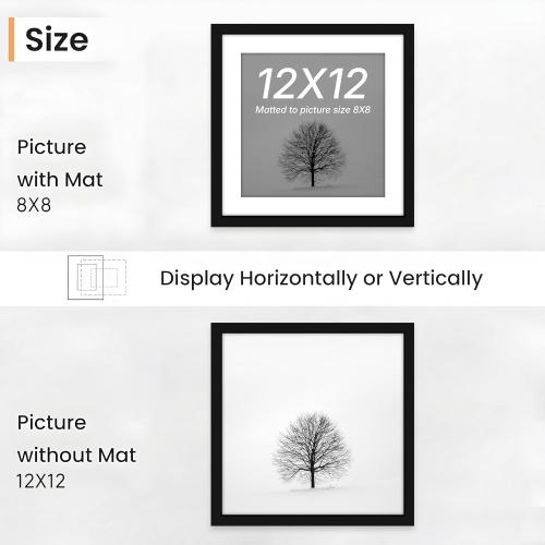 Art Street Synthetic Document Large Size Wall Photo Frame, Set Of 4 Big Frames For Wall Artwork, Certificates, Picture & Photographs Home Decor (12x12 Inch, Matted To: 8x8 Inch, Black)