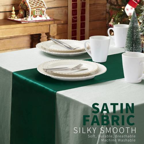 12 Pack Green Satin Table Runners, 12 x 108 Inches Silky Long Table Runner Decor, Bright Smooth Luxury Party Table Runner Decorations for Birthday Holiday Banquet