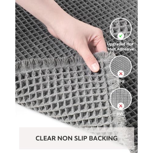 Waffle Bath Mat-Runner Rug, Super Absorbent Non Slip Bath Mats for Bathroom Machine Washable Long Rugs with Tassels, Bath Rugs for Bathroom Floor Beside Tub, 2' x 6'