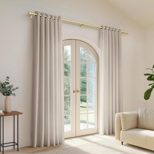 Zeerobee Curtain Rods for Windows 32 to 168, Brushed Gold Curtain Rod, Adjustable 1 Inch Heavy Duty Outdoor/Indoor Modern Drapery Pole, 32-168