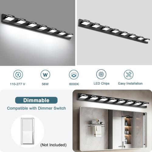 LED Modern Bathroom Vanity Light Fixtures, Dimmable Matte Black Vanity Lights for Bathroom Lighting Fixtures Over Mirror, with 360° Rotatable Acrylic Heads 8-Light 54-inch (Cool White 6000K)