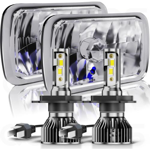 Pair 5x7 7x6 LED Headlights Hi-Lo Beam For 1982-2012 Ford E-150 E-250 E-350 Van,5x7 7x6 Inch Diamond Crystal Clear Semi Sealed Beam Glass Lens Housing Headlights,H4 LED Bulbs,6000K Cool White