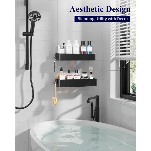 Kitsure Shower Caddy - 2 Pack Adhesive Shower Organizer, Rustproof Metal Shelves, No-Drill Bathroom Organizers and Storage, Black, XX-Large