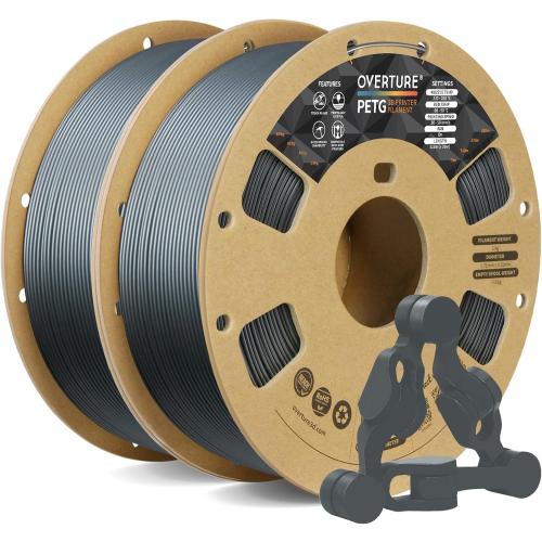 OVERTURE 2KG Bundle PETG 3D Printer Filament 1.75mm, Neatly Wound Durable PETG 2 Pack 1kg(2.2lbs), Strong Toughness Filament, Dimensional Accuracy  /- 0.02mm, Fit Most FDM Printers (Space Gray*2)