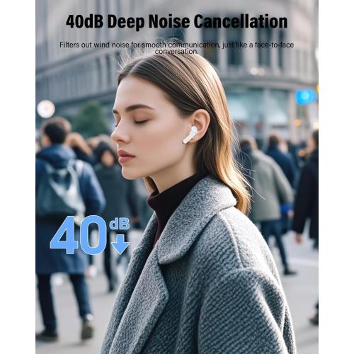 Wireless Earbuds, Bluetooth 5.4 Headphones Bass Stereo, Ear Buds with Noise Cancelling Mic, LED Display in Ear Earphones Clear Calls, IP7 Waterproof Bluetooth Earbuds for Laptop/Phones/Sports, White
