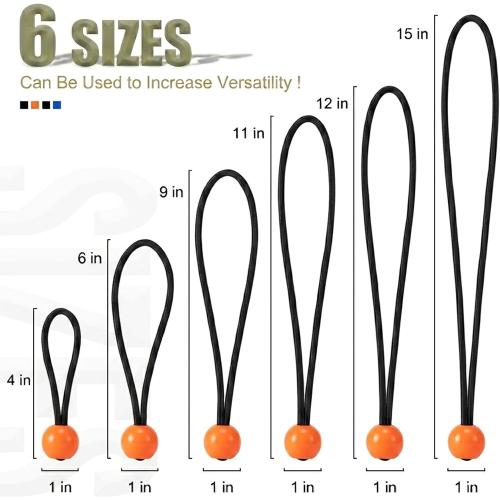 30 Pack Ball Bungee Cord, Heavy Duty Bungie Cord Balls (6,Black/Orange)