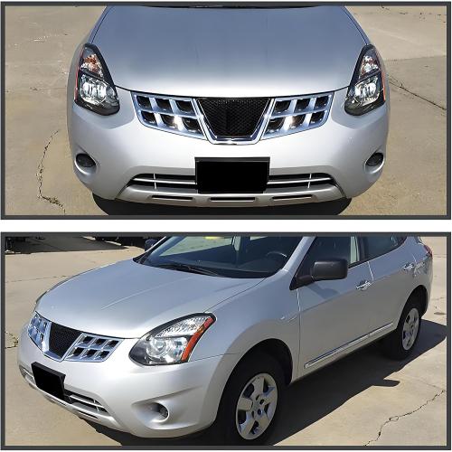 Pair Headlights Assembly set OE Style For 2008 2009 2010 2011 2012 2013 Nissan Rogue S SL SV Krom/2014 2015 Nissan Rogue Select S Replacement Halogen Headlamps Black Housing Clear Lens(LH&RH)