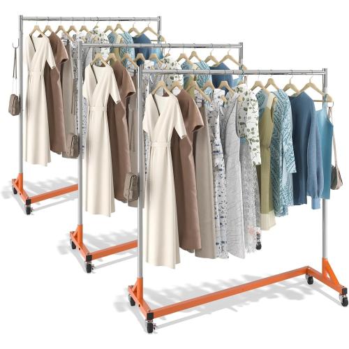 VEVOR Z Rack, Industrial Grade Z Base Garment Rack, Rolling Sturdy Steel Z Base Clothing Rack with Lockable Casters, for Home Clothing Store Display Orange (3 Sets)