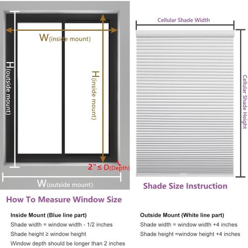 Changshade Honeycomb Shades Cordless for Indoor Windows, Cellular Blinds Blackout Shade for Bedroom Bathroom Heat Blocking Thermal Insulated 1.5 Inch Accordion Window Pleated Shades, 44 Wx72H, White
