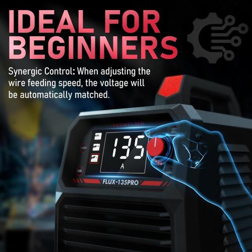 YESWELDER 135Amp Flux Core MIG Welder FLUX-135PRO,110V Flux Core MIG/Lift TIG/Stick 3-in-1 Digital Display Welding Machine & LYG-L600A Auto Darkening Blue Light Blocking Welding Helmet
