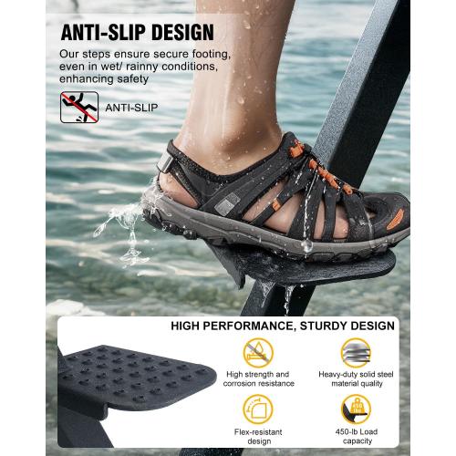 Boat Trailer Steps, Heavy-Duty Trailer Tongue Steps with Safety Grab Handle, Fits 3 x 3 & 3 x 5, 450lbs Capacity (4 Step, Textured Tread)