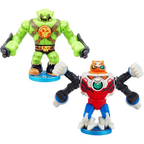 Akedo - Ultimate Arcade Warriors Battle Giants Versus Pack - Scratch-Atron VS Tonk - Mini Battling Action Figures Ready, Fight, Split Strike