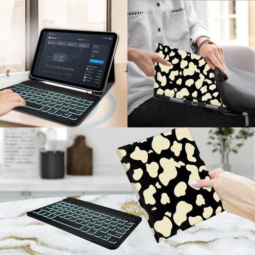 TopPerfekt for Bluetooth Keyboard iPad 10th Gen 10.9 inch (2022) case iPad (A16) 11th/ 10th Gen Case 11'' (2025) with 7-Color Backlights, Pencil Holder, Detachable, Rechargeable - Cow Beige