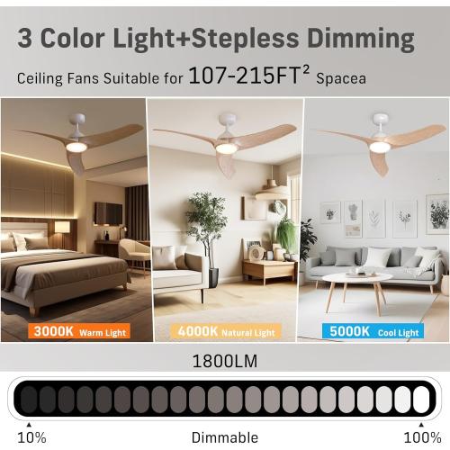 Size 42 Ceiling Fans with Lights, 42 inch Low Profile Ceiling Fan with Light and Remote Control, Flush Mount, 3CCT, Dimmable, Quiet Reversible Motor, Modern Ceiling Fan for Bedroom Indoor/Outdoor Use
