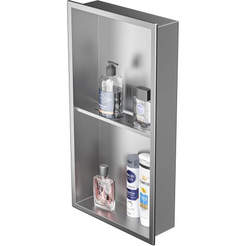 Stainless Steel Shower Niche 24 X 12 Brushed No Tile Needed Wall Niche Double Shelves Recessed Shower Shelf for Bathroom Storage Over Mount Installation