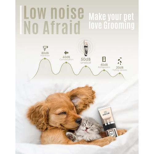 oneisall Dog Clipper Low Noise, Dog Grooming Kit with Rechargeable, Pet Shaver Cordless Electric Quiet Hair Clipper Set for Dogs Cats Pets（Gold）