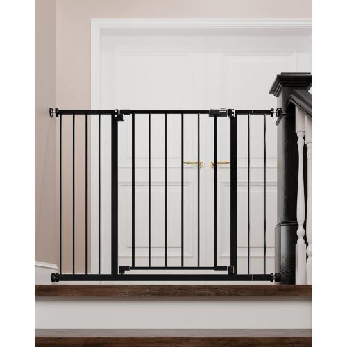 InnoTruth Baby Gate for Stairs 28.9-42.1 Wide, 30 Tall Easy Step Walk Through Expandable Dual Lock Dog Gates for The House，Pressure Mounted Easy Install Pet Gate for Doorways, Black