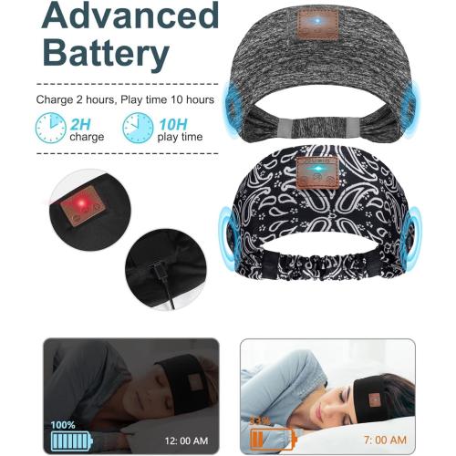 2-Pack Sleeping Headphones, Headband Headphones with Ultra-Thin HD Stereo Speaker, Bluetooth Headband for Sports, Workouts, Insomnia, Yoga, Air Travel, Meditation - Gray&Pattern Black