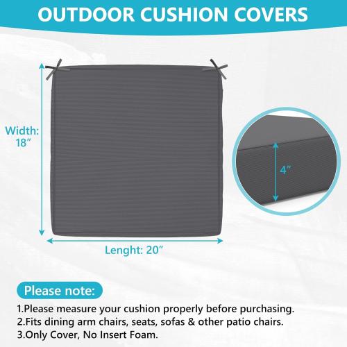 COSHNIBI Patio Cushion Covers 20'' X 18'' X 4'', Waterproof and Fade-Resistant Outdoor Cushion Cover Replacement for Outdoor Slipcovers,Rattan Chair Sofa & Lounge Seat - 6 Pack, Dark Grey(Covers Only)