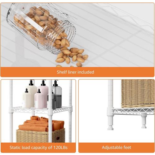 480 lbs Storage Shelves 4 Tier Shelving Units for Storage, Wire Shelving Unit for Closet, Adjustable Shelves for Bathroom Steel Organizer Wire Rack, White 11.8 D x 11.8 W x 47.3 H