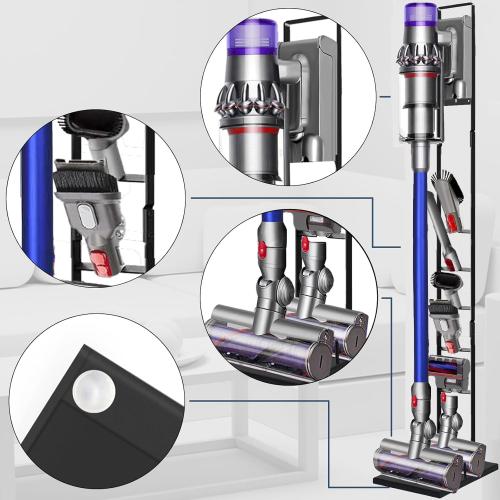 Vacuum Stand for Dyson V6, V7, V8, V10, V11, V12, V15 Cordless Cleaners - Heavy Base Metal Bracket Holder with Trigger Lock, On/Off Control Clamp, Accessory & Attachment Storage