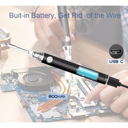 Cordless USB Soldering Iron Kit, 800mAh Battery, 3 Temperature Settings Soldering Iron Tool Kit for Home Appliance Repair, DIY