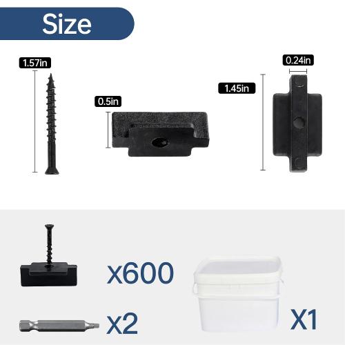 600PCS Hidden Fasteners Deck Fastener Clip Universal Nylon Clips Decking Fasteners Preloaded T Clips for Installing Composite Deck Boards
