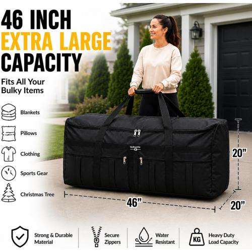 46-inch Rolling Duffle Bag with Wheels, XL Duffle Bag With Rollers, Heavy Duty Oversized Storage Bag