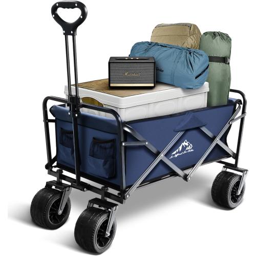 Size Large Color Blue Large Collapsible Wagon Cart Heavy Duty Foldable, Large Capacity Foldable Grocery Beach Wagon for Camping Sports Shopping, Blue