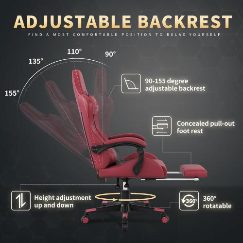 Gamtimer Gaming Chair,Computer Chair with Footrest and Lumbar Support,Breathable PU Leather,4D Lumbar Support and Headrest,360 Degree Swivel Chair with Adjustable Ergonomic Backrest for Adults
