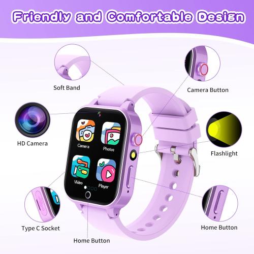 Cosjoype Kids Smart Watch Girls Age 5-12, 26 Games High-Resolution Touchscreen with Video Camera Music Player Pedometer Flashlight 12/24 hr Educational Toys Birthday Gifts for Girls Ages 6-12