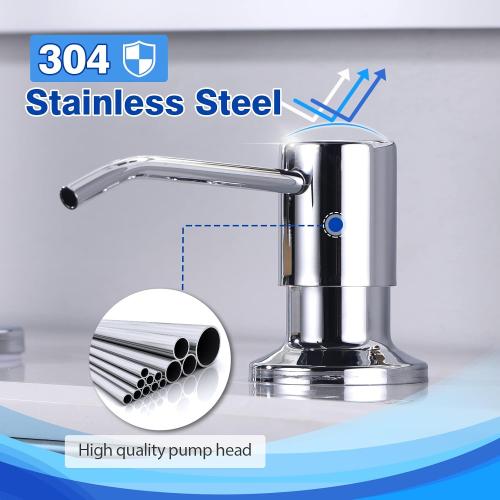 Polished Chrome Soap Dispenser for Kitchen Sink WEWE, Stainless Steel | Kitchen Sink Soap Dispenser Built in for Counter, Top Refillable, under Sink in Sink Soap Dispenser