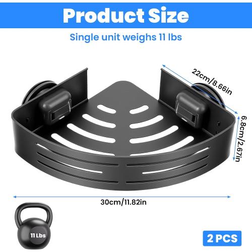 2 Pack Corner Shower Caddy Suction Cup Rust-proof aluminum alloy With 4 hooks No drilling required Removable Waterproof Bathroom Storage Rack for Shampoo, Shower Gel, Razors (gunmetal gray)