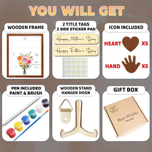 12 DIY Handprint Kit with Non-Toxic Paints, Mothers Day Father's Day Art Craft Family Keepsake Wooden Frame, Birthday Gifts for Mum, Daddy, Grandparents, Nana, Mimi from Daughter Son HF279