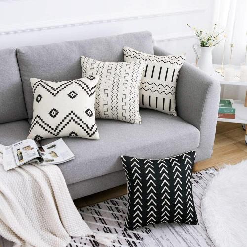 Set of 4 Size 18x18 Color Black and white Boho Pillow Covers,18x18 Pillow Covers Modern Throw Pillow Covers Black Geometric Mudcloth Linen Neutral Decorative Pillow Covers for Sofa Couch Chair
