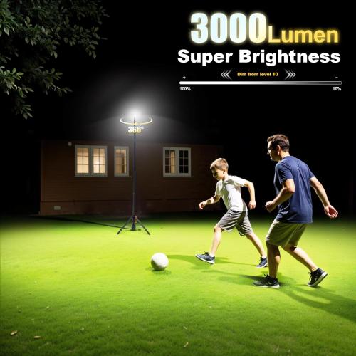 SYLSTAR 360° Rechargeable Work Light with Remote &Telescopic Stand (8.4Ft), 3000LM Ultra Bright 3CCT Dimmable, 6000mAh Battery, Portable Camping Light for Jobsite Workshop Sports Emergencies