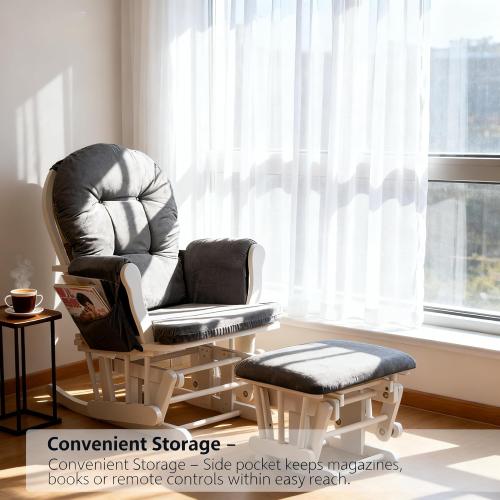 Zerone Soft Velvet Cotton Chair Cushions and Stool Pad Set, Glider Rocker Replacement Cushions with Storage Pockets