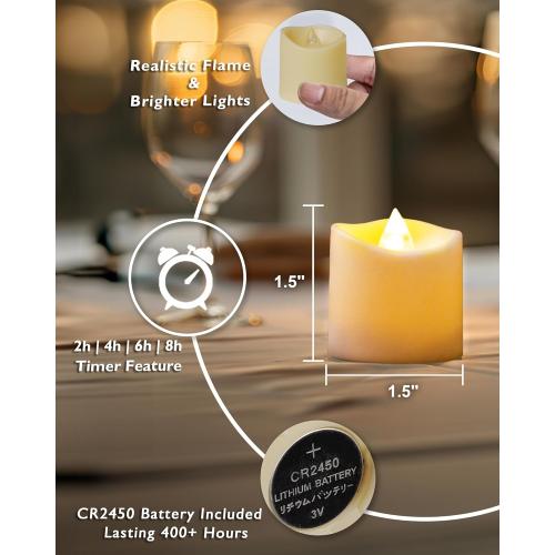 Homemory 400  Hour Timer Remote Control Flameless Votive Candles, Battery Operated LED Tea Lights in Warm White for Outdoor, Table, Halloween, Christmas-Ivory Base
