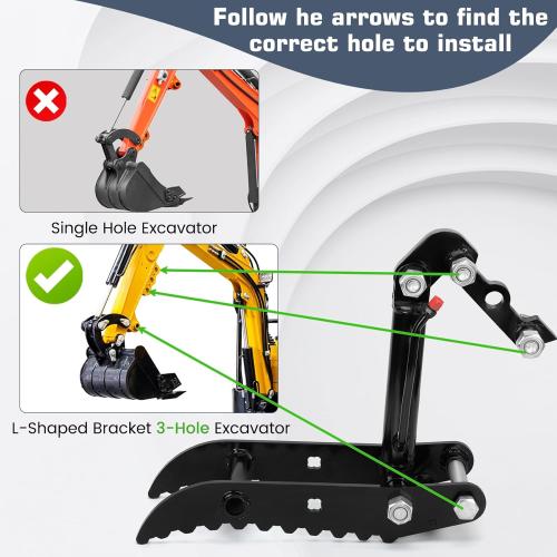 Mini Excavator Hydraulic Thumb,Compatible with Typhon&Agt Mini Excavators under 3 Tons,3-Hole Hydraulic Thumb for Chinese and L-Bracket Classic Mini Excavators,with L-Shaped Bracket&2 Hydraulic Hoses