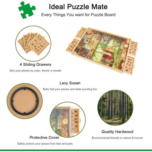 ALL4JIG 1500 Pieces Rotating Puzzle Board with 4 Drawers and Cover,25x34 Portable Wooden Jigsaw Puzzle Table for Adults,Lazy Susan Spinning Puzzle Boards Birthday Gift for mom