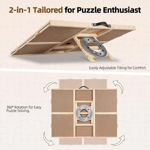 ALL4JIG 1500 Pieces 2-in-1 Tilting & Rotating Puzzle Board for Adults Gifts, Wooden Jigsaw Puzzle Table with 4 Drawers, Portable Board with Lazy Susan and Cover, 25.2 x 34.2