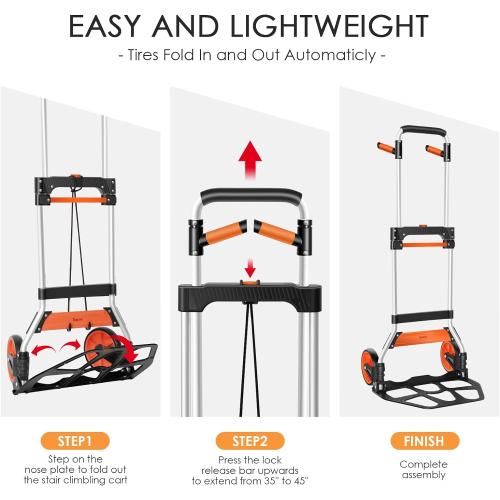 Dolly Cart, 309 lb Aluminum Folding Hand Truck with Swivel Handle, Heavy Duty Utility Dolly Foldable Trolley with Elastic Cord, 7 Inch Wheels for Moving, Warehousing, Shopping and More