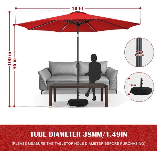 Sundale Outdoor OLEFIN Solar Patio Umbrella with Sand Bag Umbrella Base, LED Outdoor Umbrella with Tilt and Crank