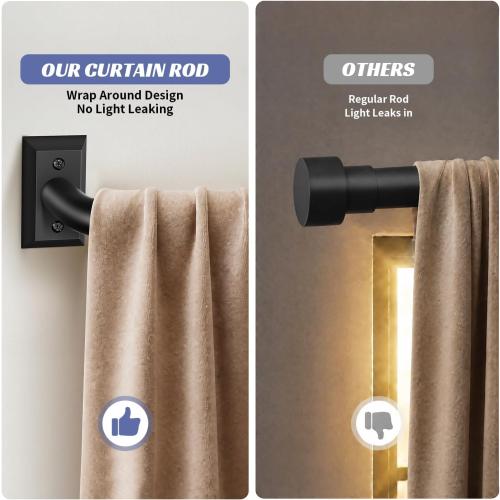 ZYRW Black Curtain Rods, Room Darkening Curtain Rod for Windows 66 to 120 Inches(5.5-10Ft), Wrap Around Rods, Adjustable Heavy Duty Blackout Drapery Rod, Window Treatment, Matte Black