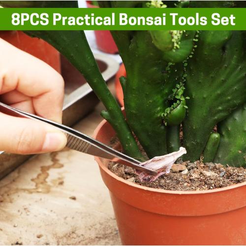 Bonsai Set 8 Pcs - Include Pruner, Fold Scissors, Mini Rake, Bud & Leaf Trimmer Set by ZELARMAN