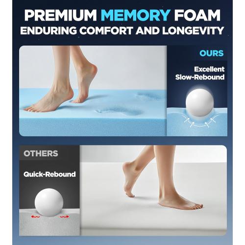 Dual Layer Memory Foam Mattress Topper for Pain Relief with 2X Support, 2 Fluffy Pillow Top Queen Mattress Topper Plus 2 Odor-Free Cooling Gel Memory Foam Ultra Comfort Mattress Pad Cover