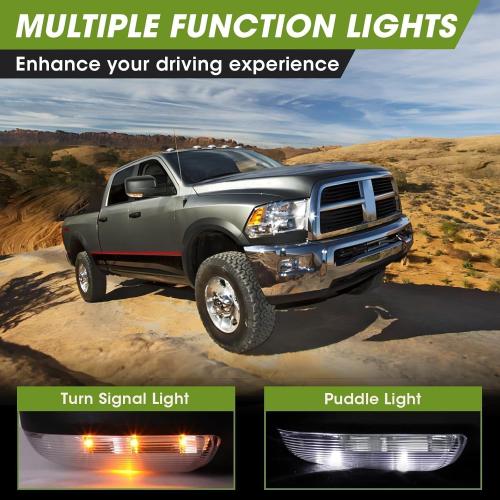 Passenger Side Mirror for 2009-2018 Ram 1500 2010-2018 Ram 2500 3500 2019-2024 1500 Classic Tow Mirror Power Heated Turn Signal Puddle Light Manual Folding-Right